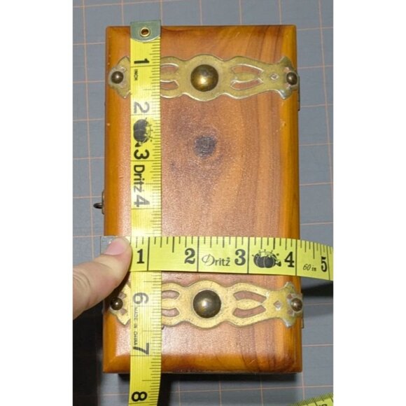 Cedar Wooden Trinket Box Brass Accents Hinged Lid Jewelry Storage sm Rustic Deco - Picture 12 of 12